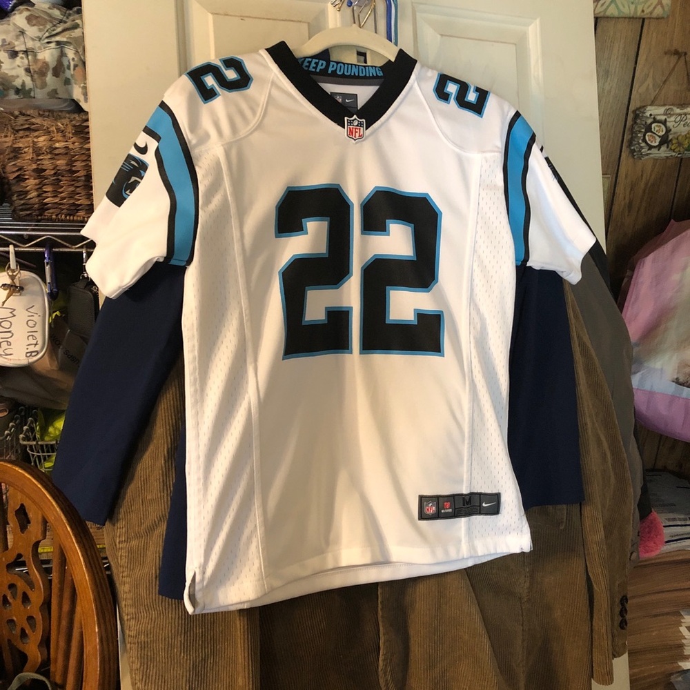 NFL Youth Carolina Panthers White Jersey #22 with Black and Blue Accents